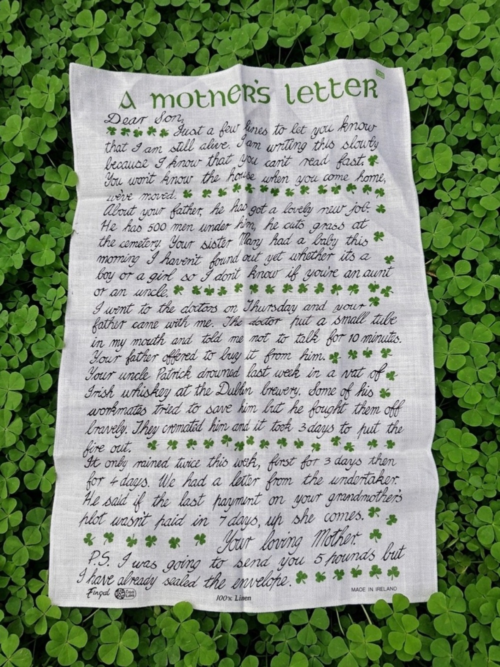 Vtg A Mother‘s Letter Irish Linen Tea Towel Funny Sarcastic Wall Hanging Decor